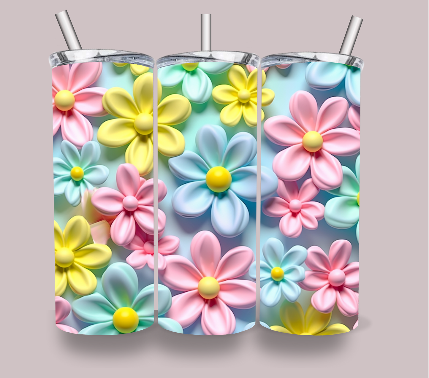 Soft Pastel Flowers Skinny Tumbler